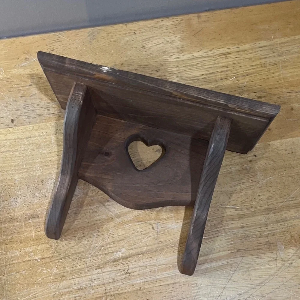 Vtg Wood Link Inc Heart Cutout Wall Shelf Dark Wood Farmhouse Country 12